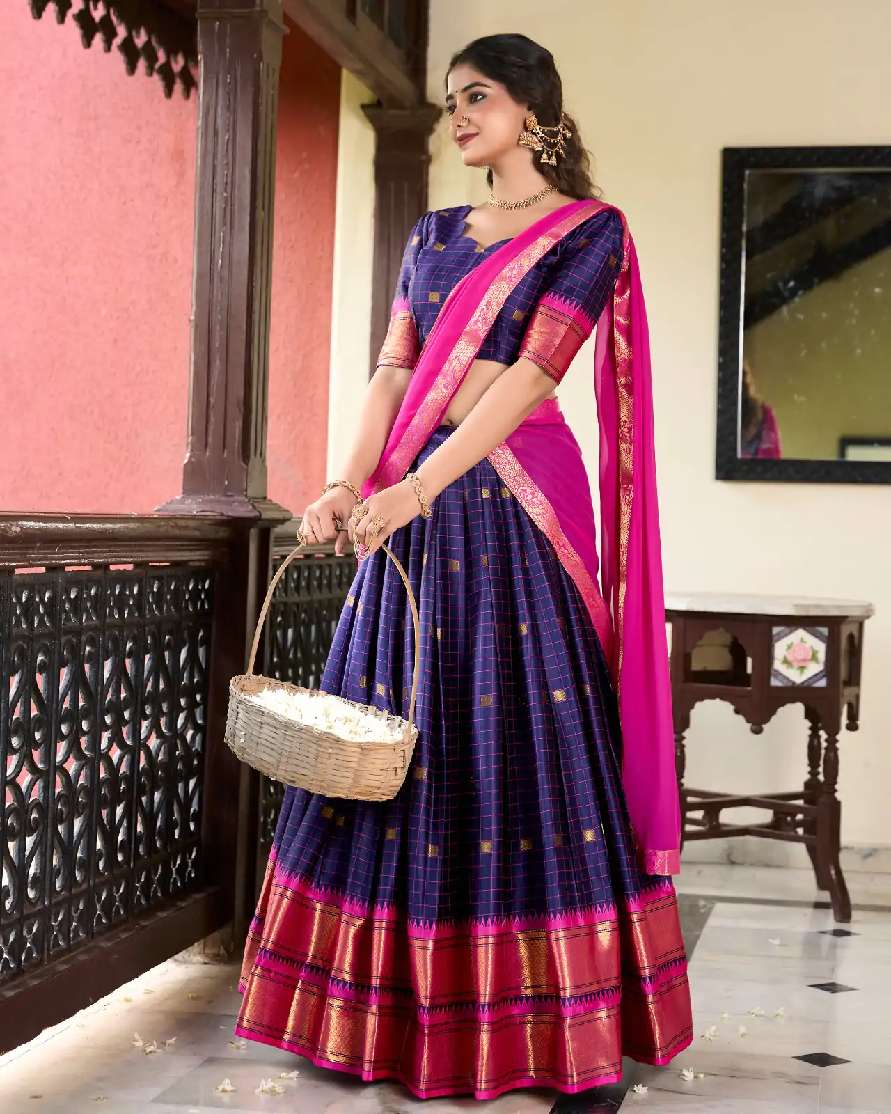 LNB 2050 Navy Blue Color Graceful Cotton Silk Weaving Paithani Concept Lehenga Choli Wedding, Festive, Events Expected Delivery 4-6 Working Days@2049/- | Lehenga, Bollywood Lehenga, Creative Lehenga, Designer Lehenga, Embroidered Lehenga, Party Wear Lehenga