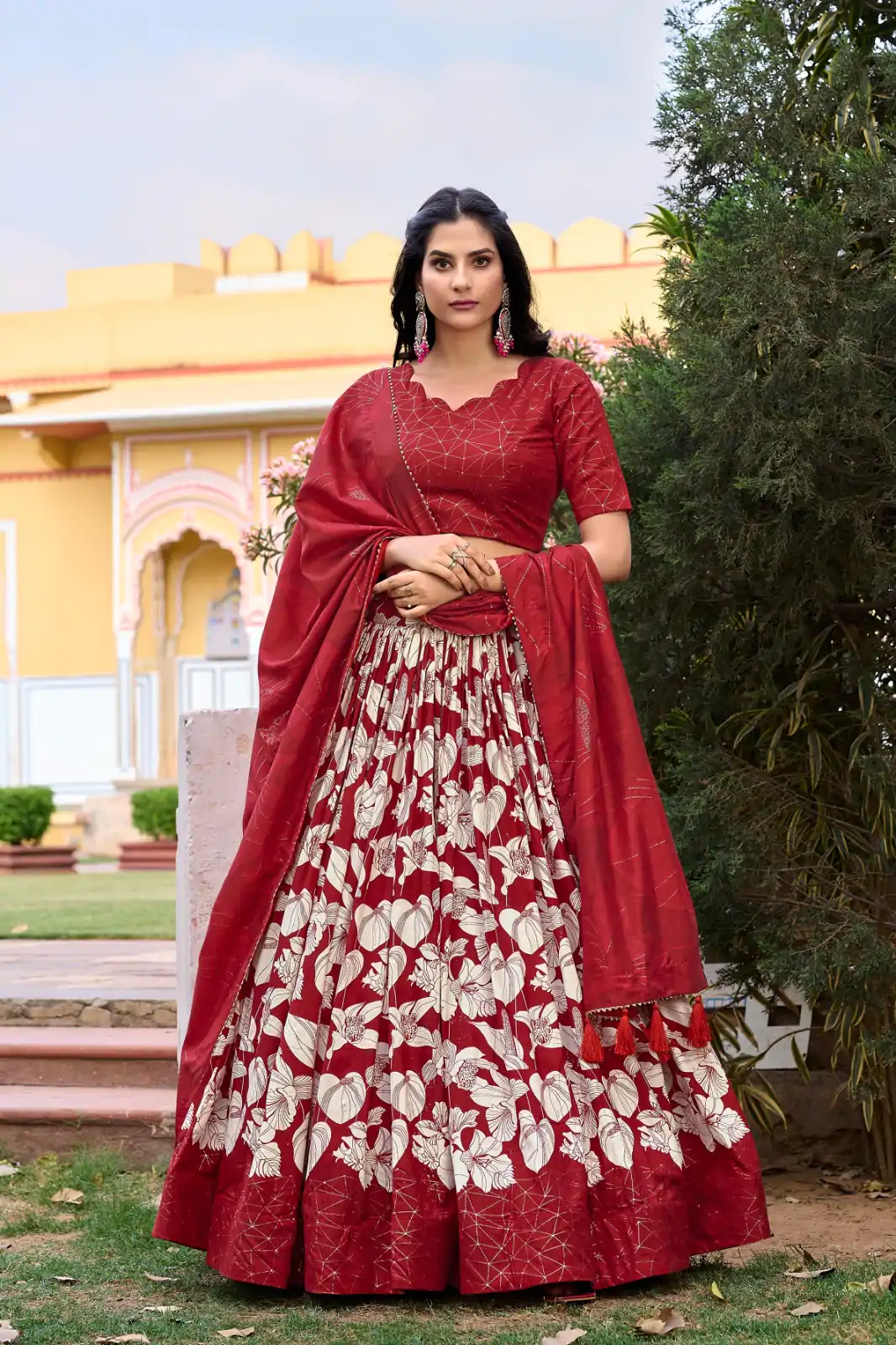 LNB 1213 Red Color Pretty Tussar Silk Floral And Foil Printed Lehenga Choli Wedding, Festive, Events Expected Delivery 4-6 Working Days@2449/- Only | Lehenga, Bollywood Lehenga, Creative Lehenga, Designer Lehenga, Embroidered Lehenga, Party Wear Lehenga