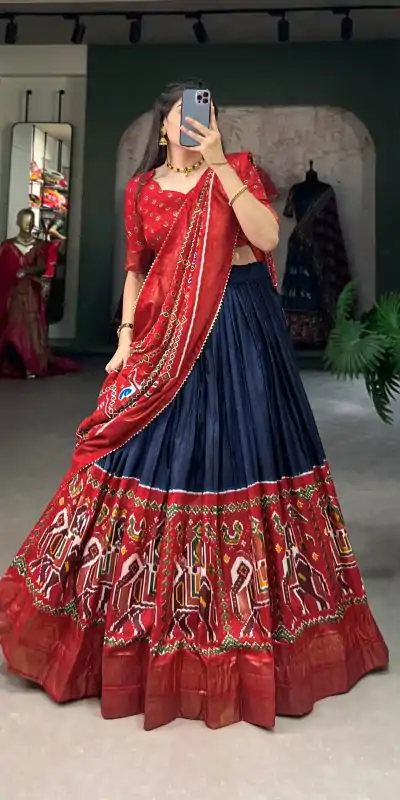 LNB 1623 Navy Blue Color Fabulous Dola Silk Patola Print And Foil Work Lehenga Choli Wedding, Festive, Events Expected Delivery 4-6 Working Days@2199/- Only | Lehenga, Bollywood Lehenga, Creative Lehenga, Designer Lehenga, Embroidered Lehenga, Party Wear Lehenga