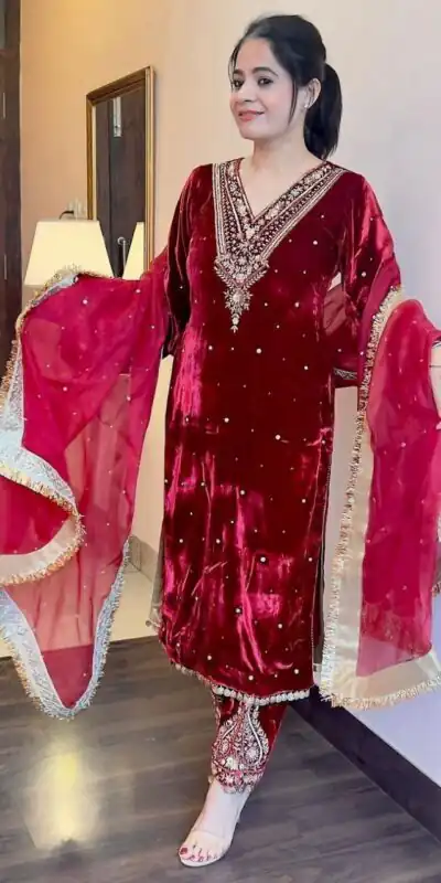 RTC 5630 Red Color Softy Viscos Velvet Thread Rivet Moti Salwar Suit Casual, Wedding, Party, Festive, Events. Expected Delivery 4-6 Working Days @2099/- | Jump Suits, Tops & Bottoms, Track Suits, Salwar suit, Casual Suits, Creative suits, Designer Suits, Palazzo Suits, Party Wear Suits, Patiala Suits, Straight Suits, Trendy Wear