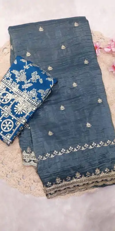 SSS 403 Blue Color Georgette Work Embroidery Work Saree Casual, Party Wear, Wedding, Events Etc.4-6 Working Days@ 2499/- only | Designer Sarees, Embroidered Sarees, Sarees, Bollywood Sarees, Creative Sarees, Ethnic Saree, Modern Digital sarees, Party Wear Sarees