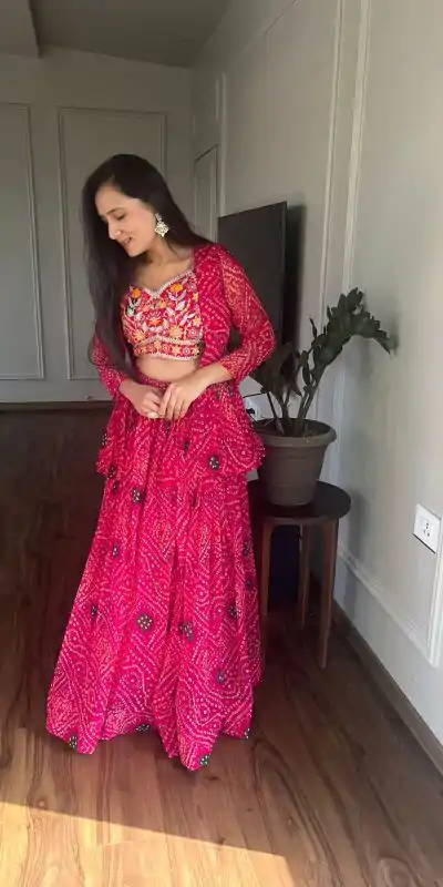  Ram 053 Pink Pure Bandhrej Heavy Embroidery Sequence Lehenga Choli Wedding, Party, Festive, Events Etc.4-6 Working Days@ 2499/-only | Lehenga, Bollywood Lehenga, Creative Lehenga, Designer Lehenga, Embroidered Lehenga, Party Wear Lehenga