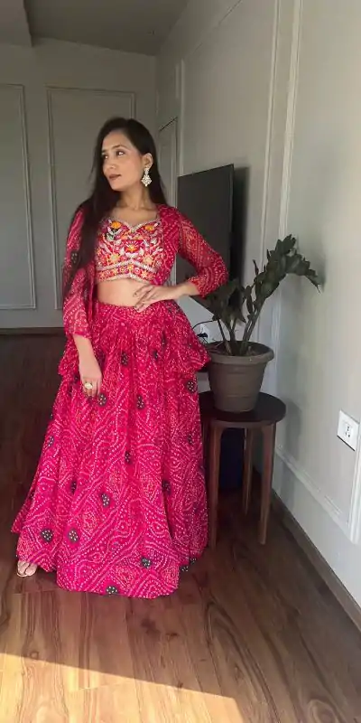  Ram 053 Pink Pure Bandhrej Heavy Embroidery Sequence Lehenga Choli Wedding, Party, Festive, Events Etc.4-6 Working Days@ 2499/-only | Lehenga, Bollywood Lehenga, Creative Lehenga, Designer Lehenga, Embroidered Lehenga, Party Wear Lehenga