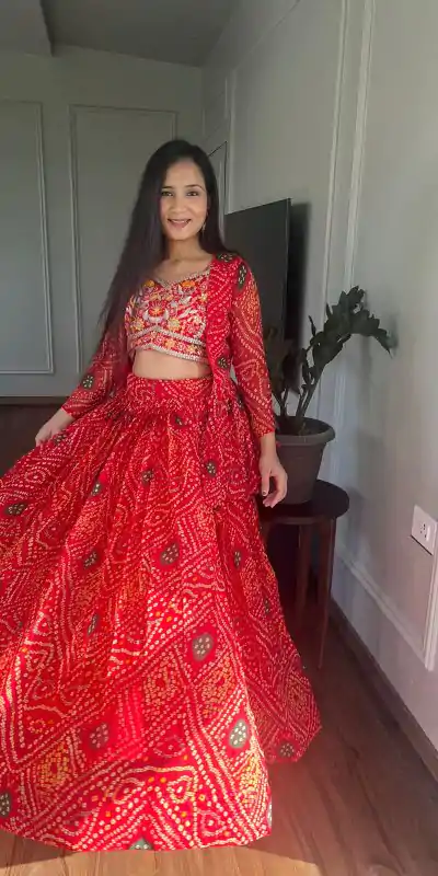  Ram 053 Red Pure Bandhrej Heavy Embroidery Sequence Lehenga Choli Wedding, Party, Festive, Events Etc.4-6 Working Days@ 2499/-only | Lehenga, Bollywood Lehenga, Creative Lehenga, Designer Lehenga, Embroidered Lehenga, Party Wear Lehenga