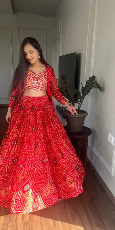  Ram 053 Red Pure Bandhrej Heavy Embroidery Sequence Lehenga Choli Wedding, Party, Festive, Events Etc.4-6 Working Days@ 2499/-only | Lehenga, Bollywood Lehenga, Creative Lehenga, Designer Lehenga, Embroidered Lehenga, Party Wear Lehenga