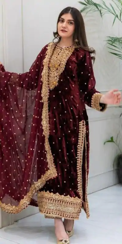 SR-1652 Black Color Velvet Georgette Embroidery Sequence Salwar Suit Casual, Wedding, Party, Festive, Events Etc.4-6 Working Days@ 2049/-only  | Casual Suits, Jump Suits, Salwar suit, Creative suits, Designer Suits, Palazzo Suits, Party Wear Suits, Patiala Suits, Straight Suits