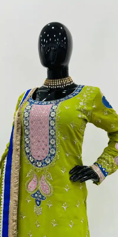 RTC 5776 Mehndi Green Foux Gorgette Embroidery Sequence Salwar Suit Casual, Wedding, Party, Festive, Events Etc. 4-6 Working Days @ 2599/- only | Casual Suits, Jump Suits, Salwar suit, Creative suits, Designer Suits, Palazzo Suits, Party Wear Suits, Patiala Suits, Straight Suits