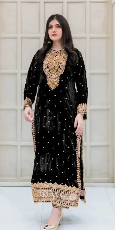 SR-1652 Black Color Velvet Georgette Embroidery Sequence Salwar Suit Casual, Wedding, Party, Festive, Events Etc.4-6 Working Days@ 2049/-only  | Casual Suits, Jump Suits, Salwar suit, Creative suits, Designer Suits, Palazzo Suits, Party Wear Suits, Patiala Suits, Straight Suits