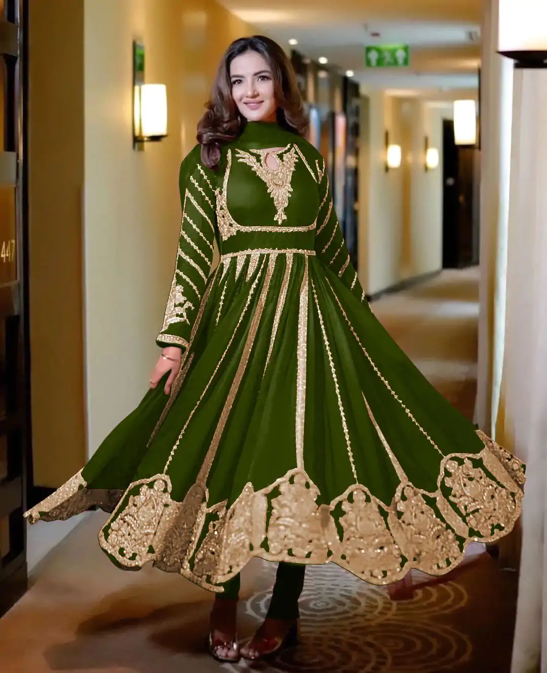NSR 817 Green Color Georgette Embroidery Sequence Gown Wedding, Party, Festive, Events Expected Delivery 4-6 Working Days @ 2099/- | Gowns, Bollywood Gowns, Creative Gowns, Designer Gowns, Embroidered Gowns, Party Wear Gowns