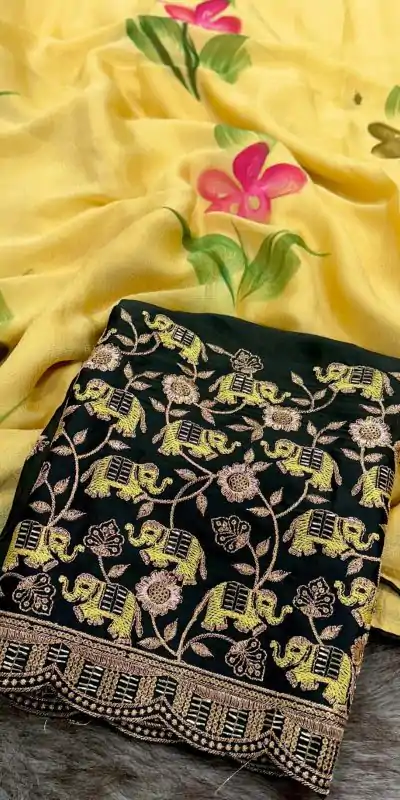 SSS 590 Yellow Color Georgette Embroidery Sequence work Sequence lace Casual, Wedding, Festive, Events . Expected Delivery  4-6 Working Days @1699/- only | Designer Sarees, Embroidered Sarees, Sarees, Bollywood Sarees, Creative Sarees, Ethnic Saree, Modern Digital sarees, Party Wear Sarees