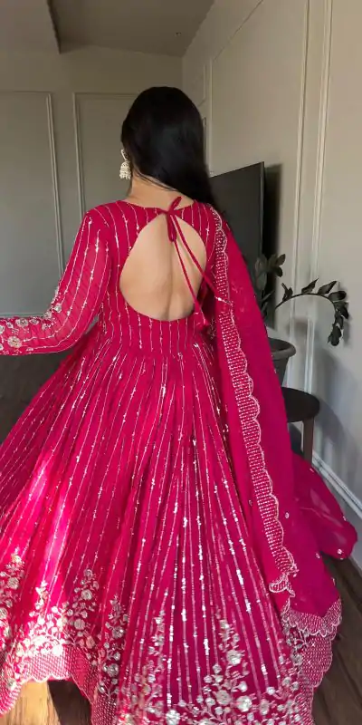 Ram 065 Pink Fox Georgette sequence Embroidery Work With Gown Wedding, Party, Festive, Events Etc.4-6 Working Days@ 2149/-only | Gowns, Bollywood Gowns, Creative Gowns, Designer Gowns, Embroidered Gowns, Party Wear Gowns