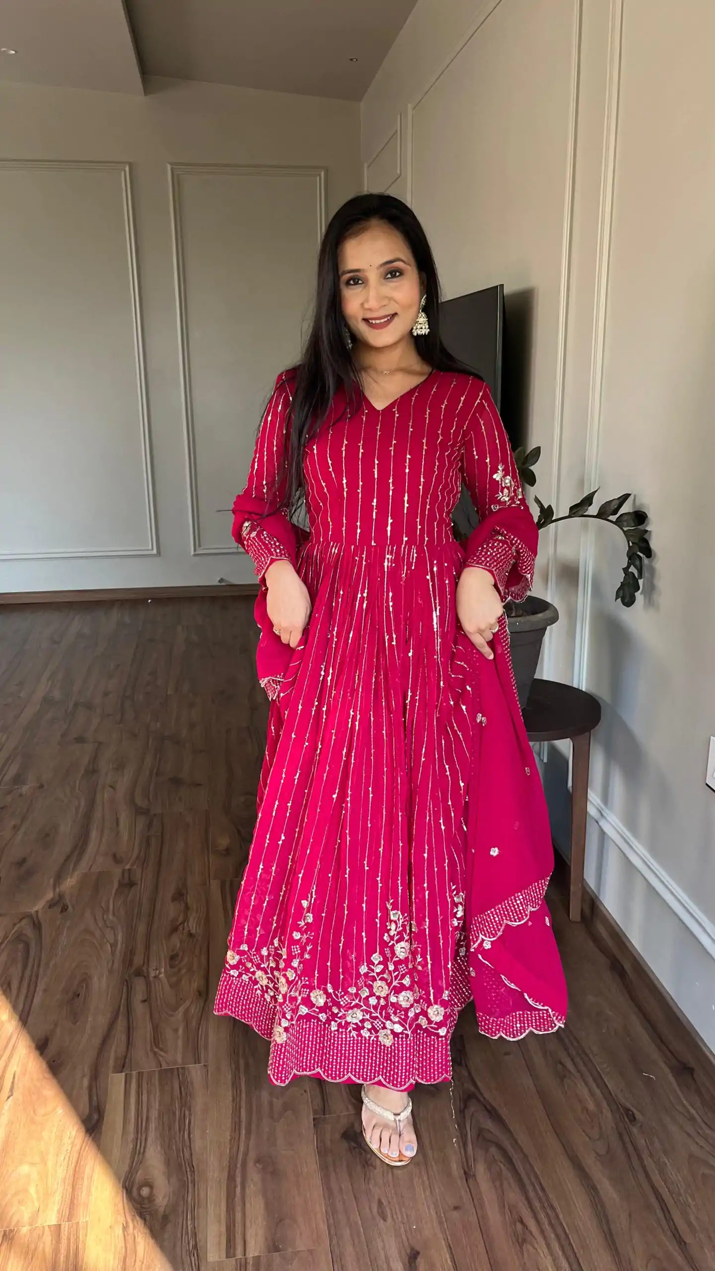 Ram 065 Pink Fox Georgette sequence Embroidery Work With Gown Wedding, Party, Festive, Events Etc.4-6 Working Days@ 2149/-only | Gowns, Bollywood Gowns, Creative Gowns, Designer Gowns, Embroidered Gowns, Party Wear Gowns