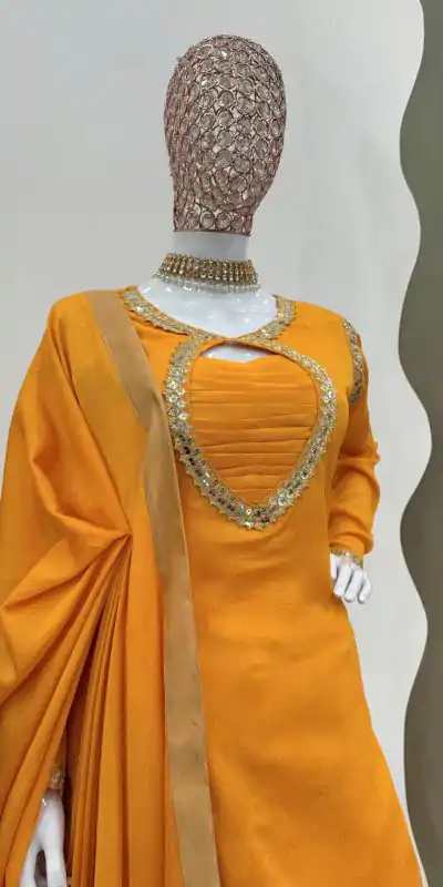RTC 5774 Yellow Mellow Yellow Color Chinon silk Party Wear Sequnce Sharara Suit Wedding, Party, Festive, Events Etc.4-6 Working Days@2149/- only | Casual Suits, Jump Suits, Salwar suit, Creative suits, Designer Suits, Palazzo Suits, Party Wear Suits, Patiala Suits, Straight Suits