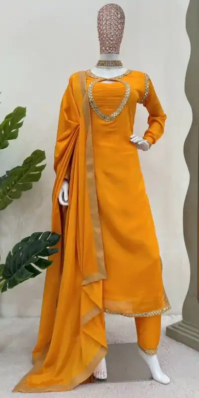 RTC 5774 Yellow Mellow Yellow Color Chinon silk Party Wear Sequnce Sharara Suit Wedding, Party, Festive, Events Etc.4-6 Working Days@2149/- only | Casual Suits, Jump Suits, Salwar suit, Creative suits, Designer Suits, Palazzo Suits, Party Wear Suits, Patiala Suits, Straight Suits