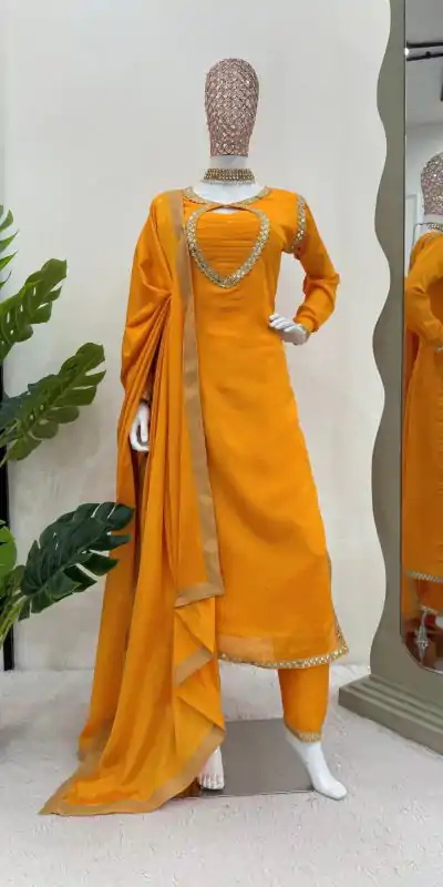 RTC 5774 Yellow Mellow Yellow Color Chinon silk Party Wear Sequnce Sharara Suit Wedding, Party, Festive, Events Etc.4-6 Working Days@2149/- only | Casual Suits, Jump Suits, Salwar suit, Creative suits, Designer Suits, Palazzo Suits, Party Wear Suits, Patiala Suits, Straight Suits