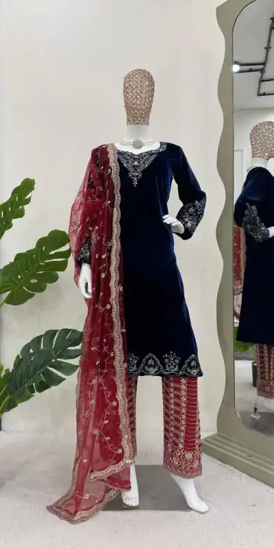 RTC 5777 Navy Blue Color Viscos velvet Thread With Sequnce Salwar Suit Casual, Wedding, Party, Festive, Events Etc.4-6 Working Days@2149/-only | Casual Suits, Jump Suits, Salwar suit, Creative suits, Designer Suits, Palazzo Suits, Party Wear Suits, Patiala Suits, Straight Suits