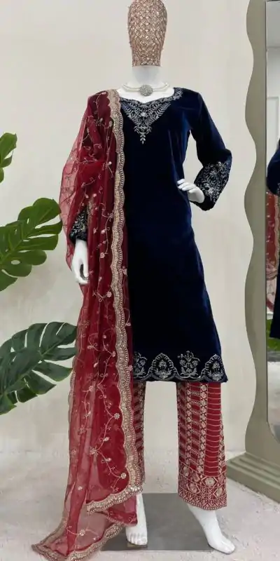 RTC 5777 Navy Blue Color Viscos velvet Thread With Sequnce Salwar Suit Casual, Wedding, Party, Festive, Events Etc.4-6 Working Days@2149/-only | Casual Suits, Jump Suits, Salwar suit, Creative suits, Designer Suits, Palazzo Suits, Party Wear Suits, Patiala Suits, Straight Suits