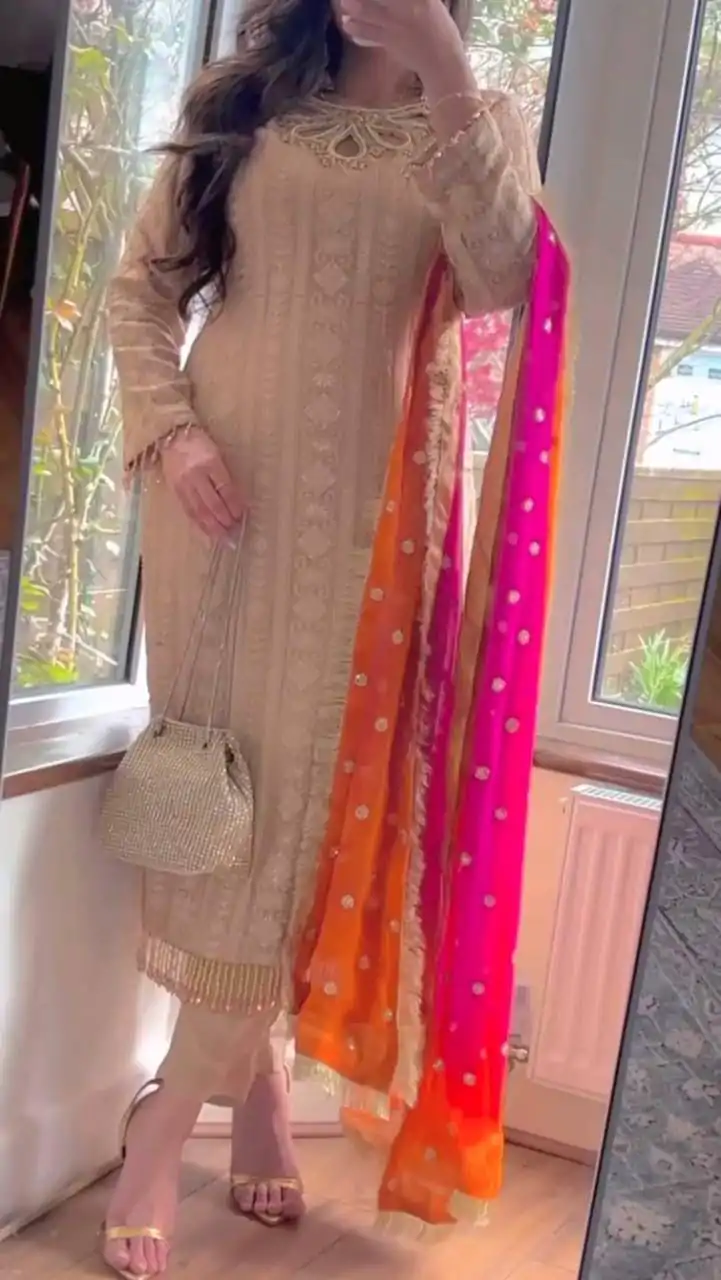 LG 1837Cream Faux Georgette Sequence Embroidery With Sharara Suit Wedding, Party, Festive, Events Etc.4-6 Working Days@2549/-only | Casual Suits, Jump Suits, Salwar suit, Creative suits, Designer Suits, Palazzo Suits, Party Wear Suits, Patiala Suits, Straight Suits