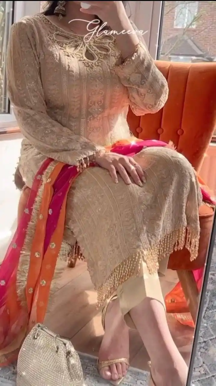 LG 1837Cream Faux Georgette Sequence Embroidery With Sharara Suit Wedding, Party, Festive, Events Etc.4-6 Working Days@2549/-only | Casual Suits, Jump Suits, Salwar suit, Creative suits, Designer Suits, Palazzo Suits, Party Wear Suits, Patiala Suits, Straight Suits