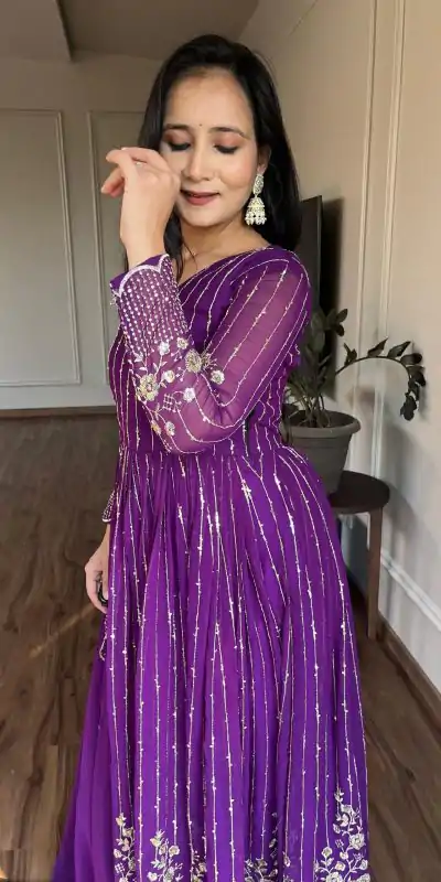 Ram 065 Purple Fox Georgette sequence Embroidery Work With Gown Wedding, Party, Festive, Events Etc.4-6 Working Days@ 2149/-only | Gowns, Bollywood Gowns, Creative Gowns, Designer Gowns, Embroidered Gowns, Party Wear Gowns