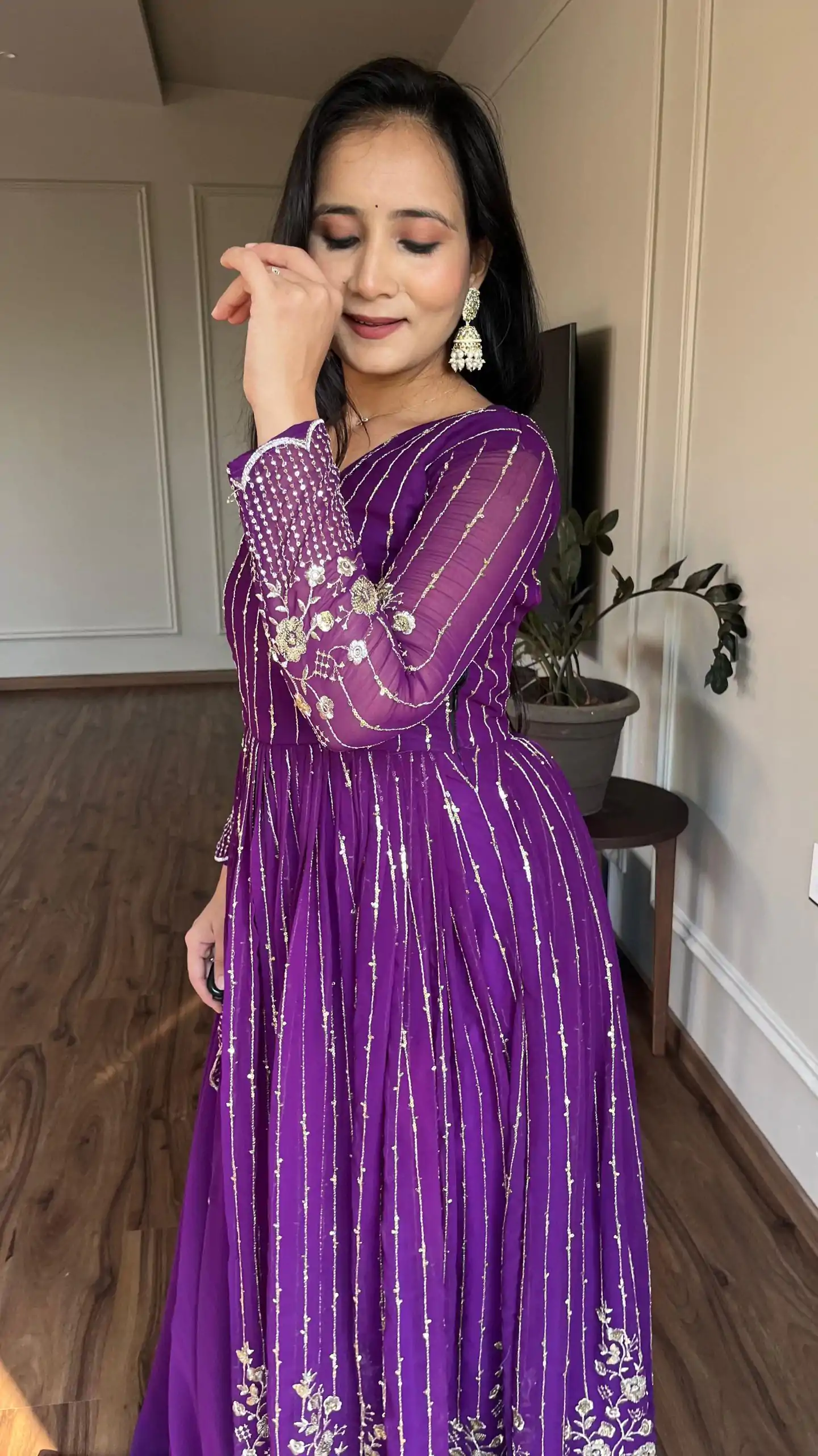Ram 065 Purple Fox Georgette sequence Embroidery Work With Gown Wedding, Party, Festive, Events Etc.4-6 Working Days@ 2149/-only | Gowns, Bollywood Gowns, Creative Gowns, Designer Gowns, Embroidered Gowns, Party Wear Gowns
