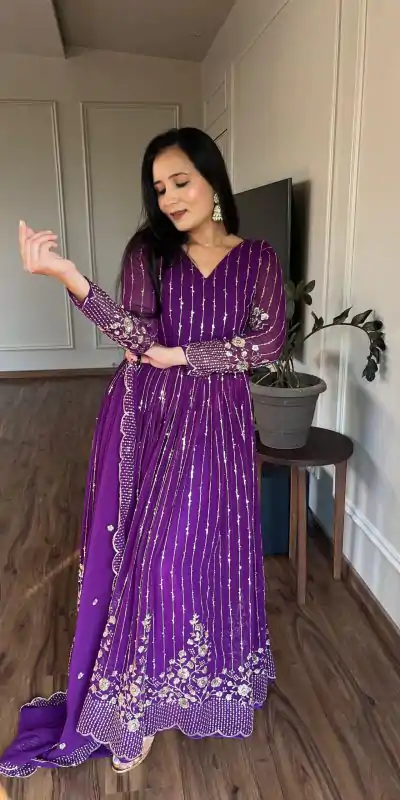 Ram 065 Purple Fox Georgette sequence Embroidery Work With Gown Wedding, Party, Festive, Events Etc.4-6 Working Days@ 2149/-only | Gowns, Bollywood Gowns, Creative Gowns, Designer Gowns, Embroidered Gowns, Party Wear Gowns