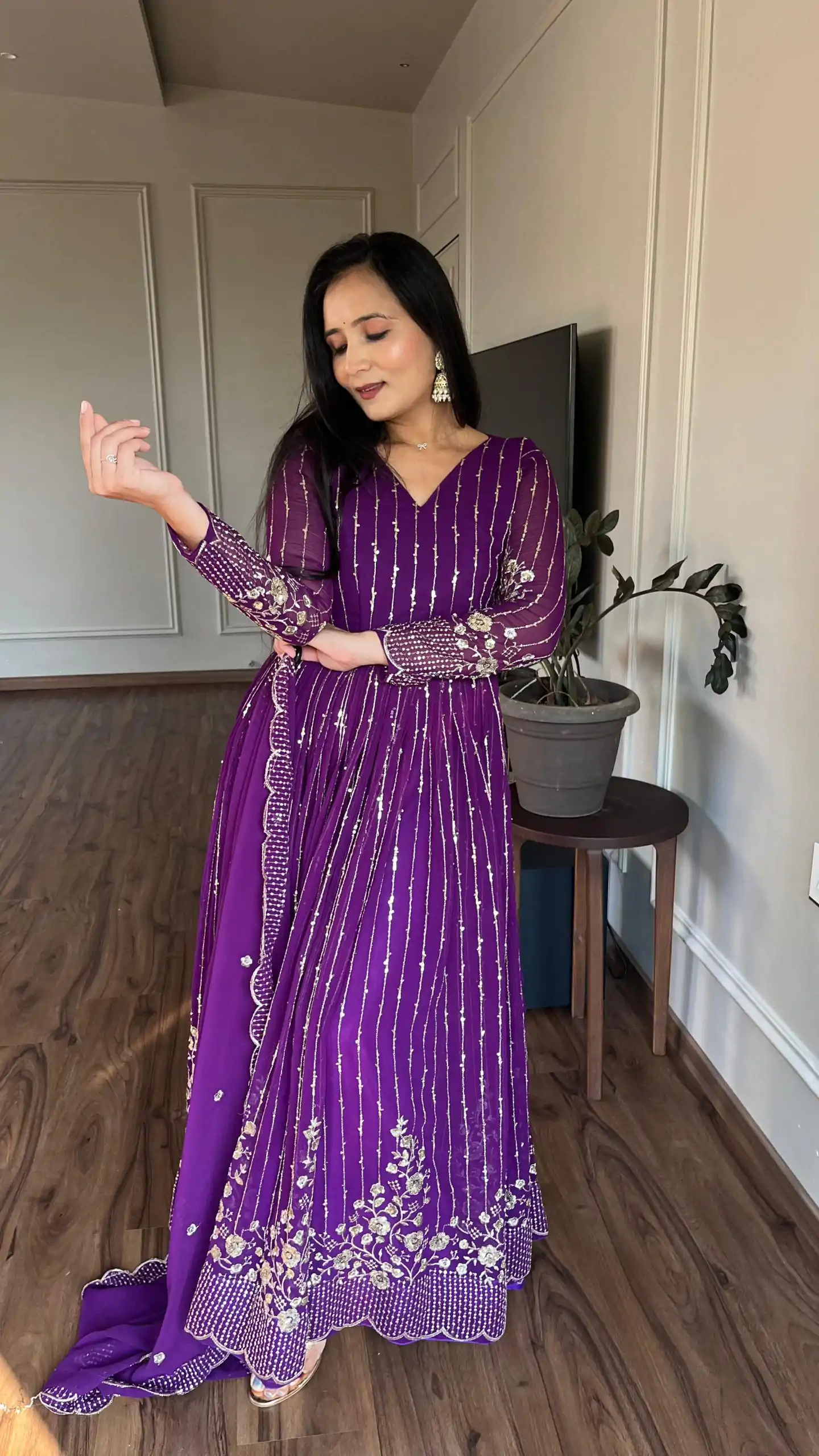 Ram 065 Purple Fox Georgette sequence Embroidery Work With Gown Wedding, Party, Festive, Events Etc.4-6 Working Days@ 2149/-only | Gowns, Bollywood Gowns, Creative Gowns, Designer Gowns, Embroidered Gowns, Party Wear Gowns