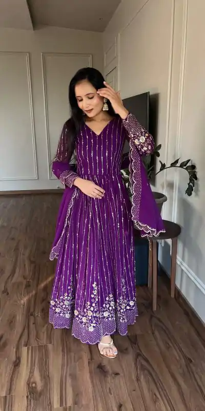 Ram 065 Purple Fox Georgette sequence Embroidery Work With Gown Wedding, Party, Festive, Events Etc.4-6 Working Days@ 2149/-only | Gowns, Bollywood Gowns, Creative Gowns, Designer Gowns, Embroidered Gowns, Party Wear Gowns