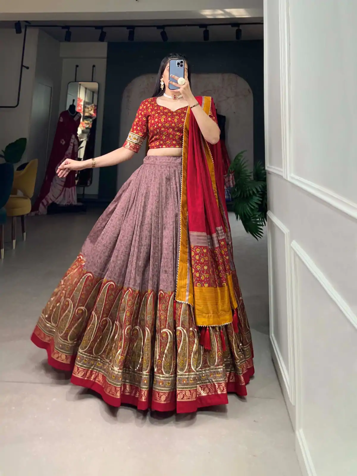 LNB 1209 Red Color Tussar Silk Kashmiri Print With Foil Print Lehenga Choli Wedding, Party, Festive, Events Etc. Delivery 4-6 Working Days Rs 2599 | Lehenga, Bollywood Lehenga, Creative Lehenga, Designer Lehenga, Embroidered Lehenga, Party Wear Lehenga