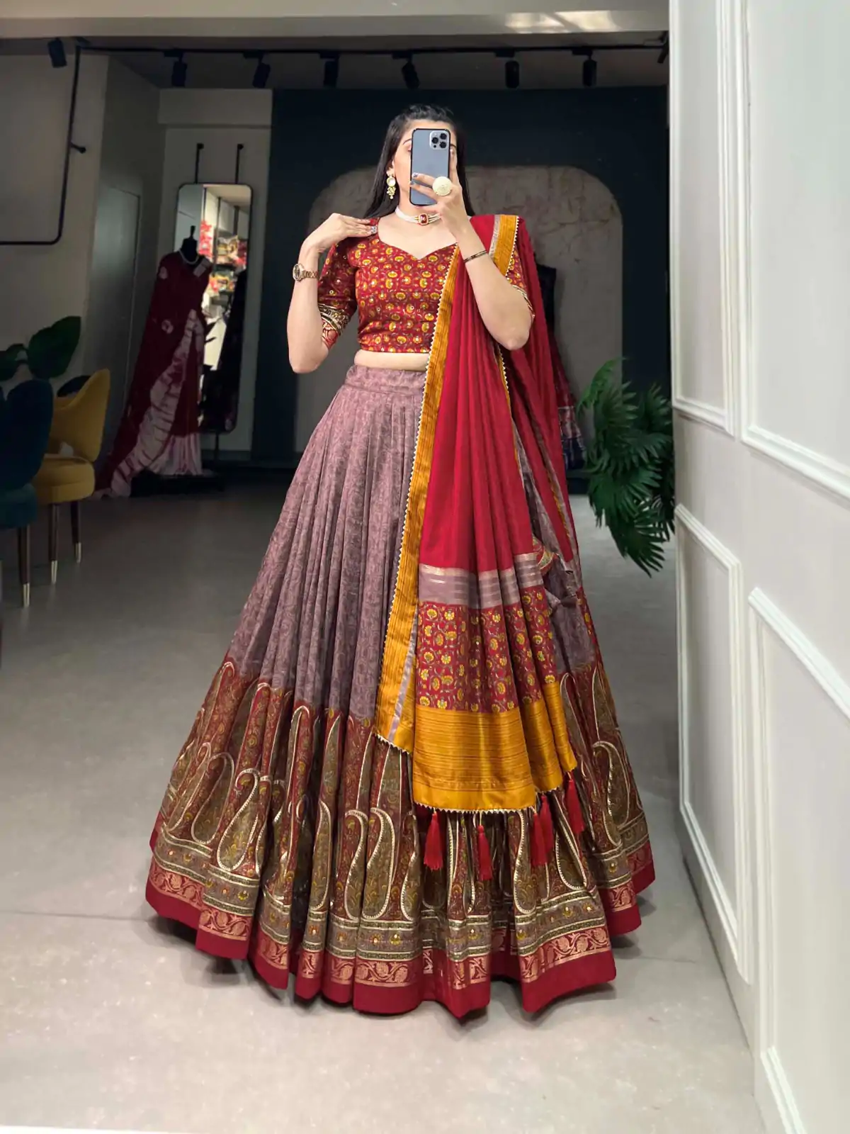 LNB 1209 Red Color Tussar Silk Kashmiri Print With Foil Print Lehenga Choli Wedding, Party, Festive, Events Etc. Delivery 4-6 Working Days Rs 2599 | Lehenga, Bollywood Lehenga, Creative Lehenga, Designer Lehenga, Embroidered Lehenga, Party Wear Lehenga