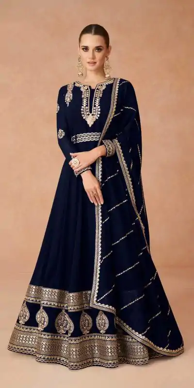 FC 9875 Black Color Faux Georgette With Embroidery Work Anarkali Gown Wedding Party, Festive, Events Etc.4-6 Working Days@2549/- only | Gowns, Bollywood Gowns, Creative Gowns, Designer Gowns, Embroidered Gowns, Party Wear Gowns, Straight Suits