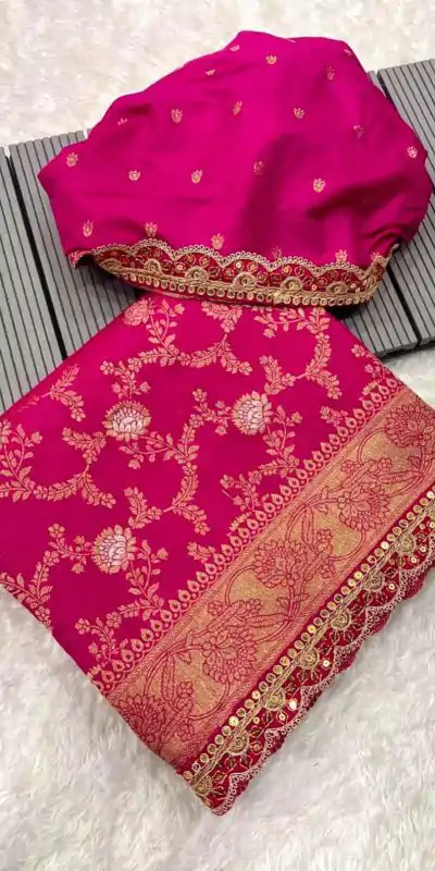MS 469 Pink color Jacquard Weaving With Embroidery Cording Lace Saree Casual, Wedding, Festive, Events . Expected Delivery  4-6 Working Days @1649/- only                                                                                                                                                                    | Designer Sarees, Embroidered Sarees, Sarees, Bollywood Sarees, Creative Sarees, Ethnic Saree, Modern Digital sarees, Party Wear Sarees