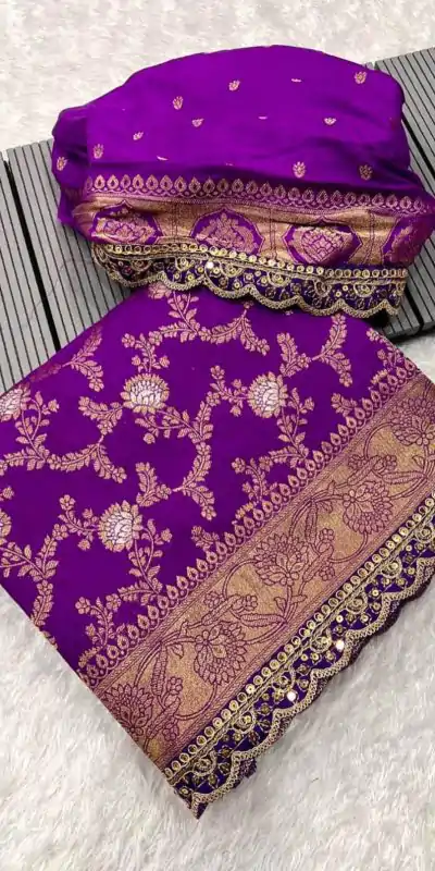 MS 469 Purple color Jacquard Weaving With Embroidery Cording Lace Saree Casual, Wedding, Festive, Events . Expected Delivery  4-6 Working Days @1649/- only                                                                                                                                                                    | Designer Sarees, Embroidered Sarees, Sarees, Bollywood Sarees, Creative Sarees, Ethnic Saree, Modern Digital sarees, Party Wear Sarees