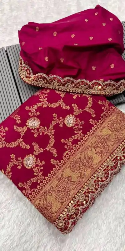 MS 469 Red color Jacquard Weaving With Embroidery Cording Lace Saree Casual, Wedding, Festive, Events . Expected Delivery  4-6 Working Days @1649/- only                                                                                                                                                                    | Designer Sarees, Embroidered Sarees, Sarees, Bollywood Sarees, Creative Sarees, Ethnic Saree, Modern Digital sarees, Party Wear Sarees