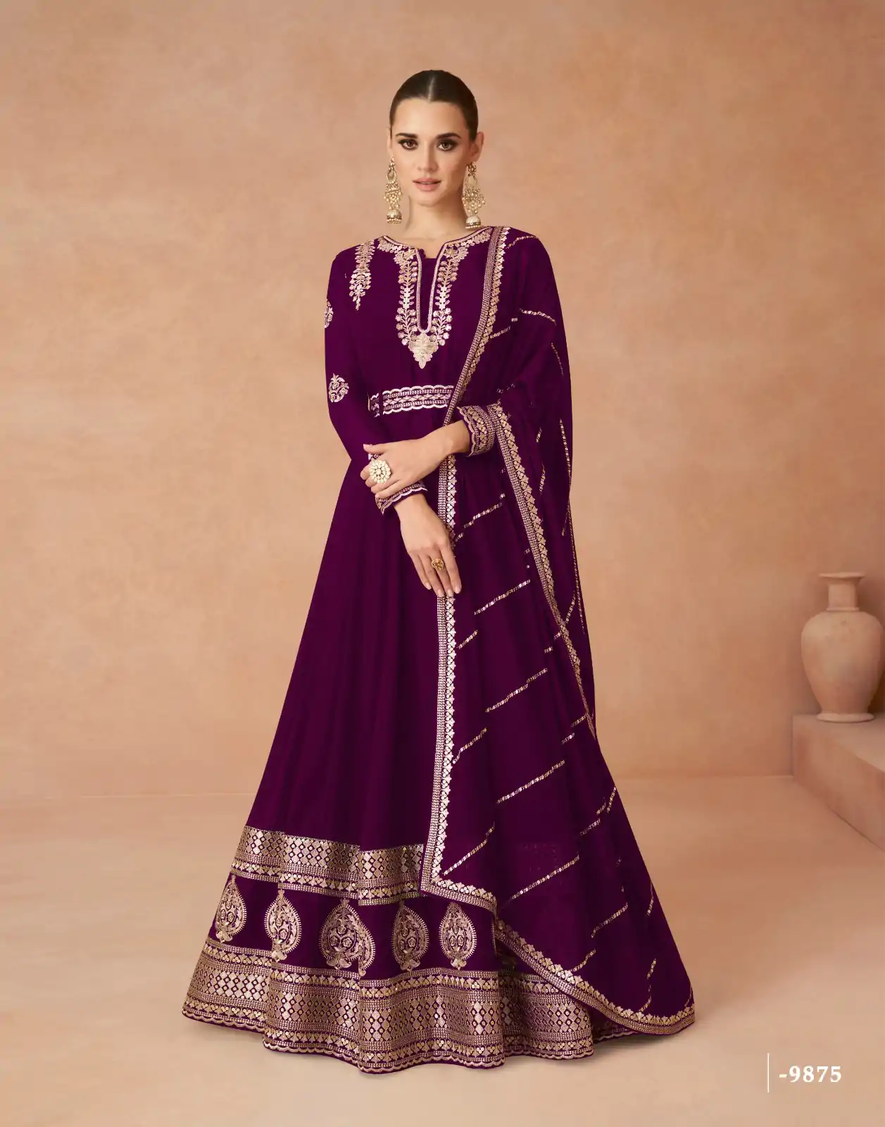 FC 9875 Wine Color Faux Georgette With Embroidery Work Anarkali Gown Wedding Party, Festive, Events Etc.4-6 Working Days@2549/- only | Gowns, Bollywood Gowns, Creative Gowns, Designer Gowns, Embroidered Gowns, Party Wear Gowns, Straight Suits