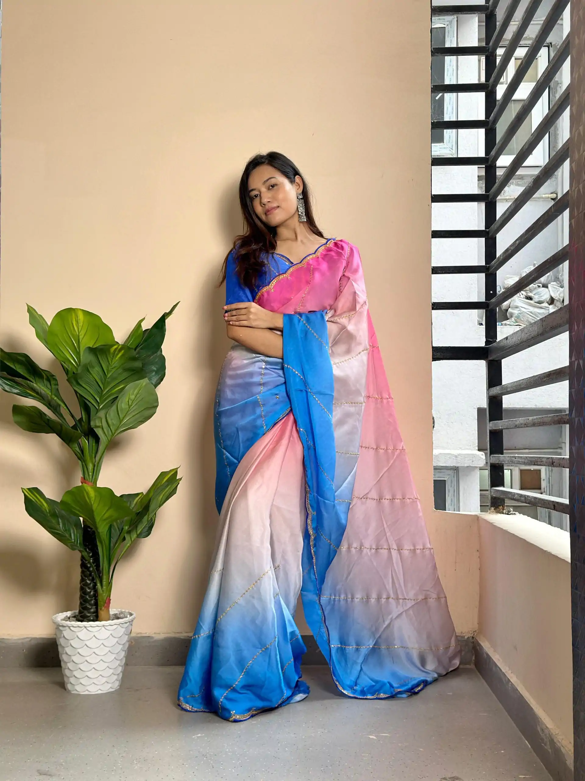 AC Satin Blue Color Soft Georgette Satin With Digital Print Embroidery Work Saree , Wedding, Festive, Events . Expected Delivery  4-6 Working Days @2299/- | Designer Sarees, Embroidered Sarees, Sarees, Bollywood Sarees, Creative Sarees, Ethnic Saree, Modern Digital sarees, Party Wear Sarees