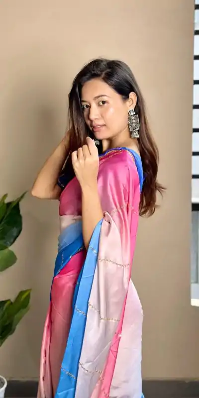 AC Satin Blue Color Soft Georgette Satin With Digital Print Embroidery Work Saree , Wedding, Festive, Events . Expected Delivery  4-6 Working Days @2299/- | Designer Sarees, Embroidered Sarees, Sarees, Bollywood Sarees, Creative Sarees, Ethnic Saree, Modern Digital sarees, Party Wear Sarees