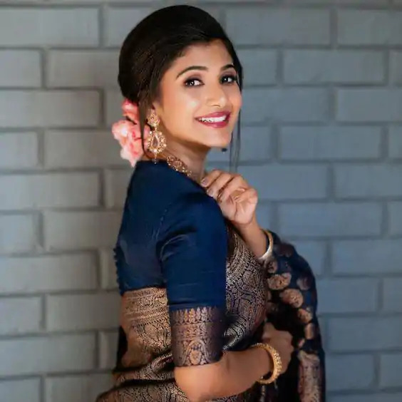 KP 5084 Navy Blue Color Soft Lichi Silk Jacquard Work On All Over Saree Casual, Wedding, Festive, Events . Expected Delivery  4-6 Working Days @1349/- only                                                                                                                                             | Designer Sarees, Embroidered Sarees, Sarees, Bollywood Sarees, Creative Sarees, Ethnic Saree, Modern Digital sarees, Party Wear Sarees