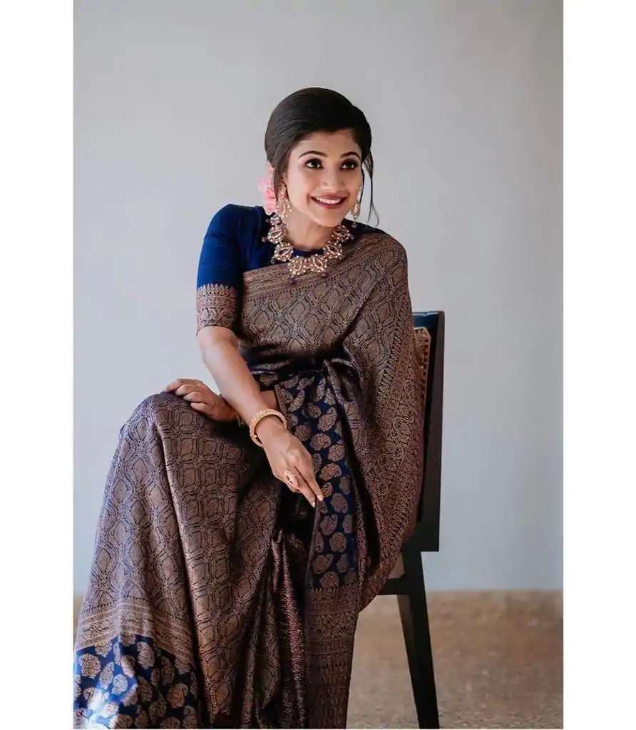 KP 5084 Navy Blue Color Soft Lichi Silk Jacquard Work On All Over Saree Casual, Wedding, Festive, Events . Expected Delivery  4-6 Working Days @1349/- only                                                                                                                                             | Designer Sarees, Embroidered Sarees, Sarees, Bollywood Sarees, Creative Sarees, Ethnic Saree, Modern Digital sarees, Party Wear Sarees