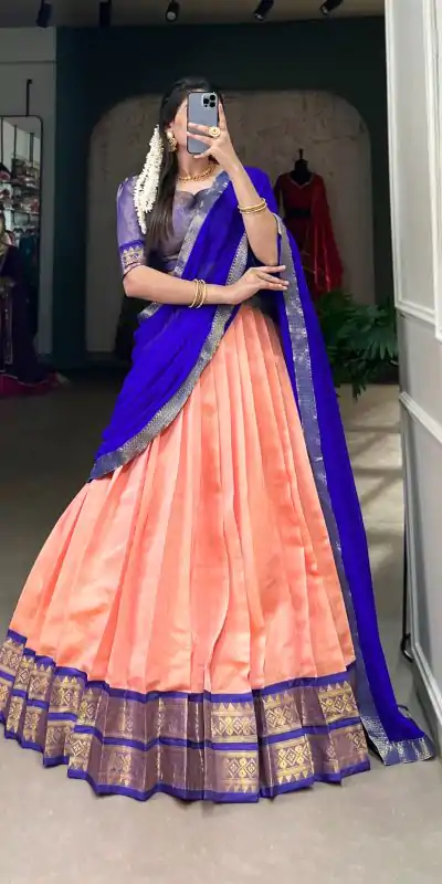 LNB 2002 Peach Color Color Kanchipuram Zari Weaving Work Lehenga Choli Wedding, Party, Festive, Events Etc. Delivery 4-6 Working Days Rs 1899 | Lehenga, Bollywood Lehenga, Creative Lehenga, Designer Lehenga, Embroidered Lehenga, Party Wear Lehenga