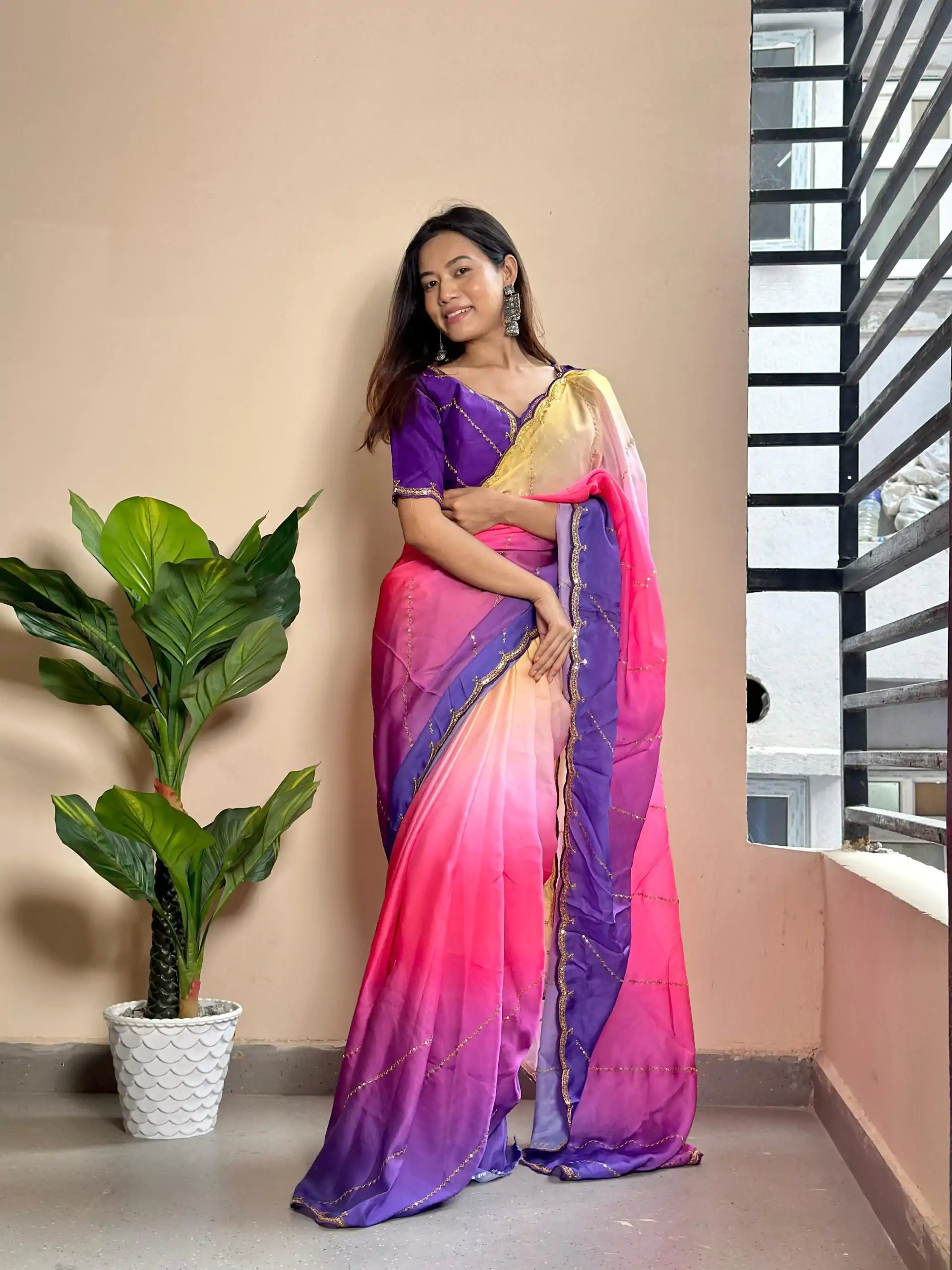 AC Satin Purple Color Soft Georgette Satin With Digital Print Embroidery Work Saree , Wedding, Festive, Events . Expected Delivery  4-6 Working Days @2299/- | Designer Sarees, Embroidered Sarees, Sarees, Bollywood Sarees, Creative Sarees, Ethnic Saree, Modern Digital sarees, Party Wear Sarees