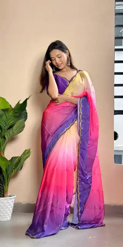 AC Satin Purple Color Soft Georgette Satin With Digital Print Embroidery Work Saree , Wedding, Festive, Events . Expected Delivery  4-6 Working Days @2299/- | Designer Sarees, Embroidered Sarees, Sarees, Bollywood Sarees, Creative Sarees, Ethnic Saree, Modern Digital sarees, Party Wear Sarees