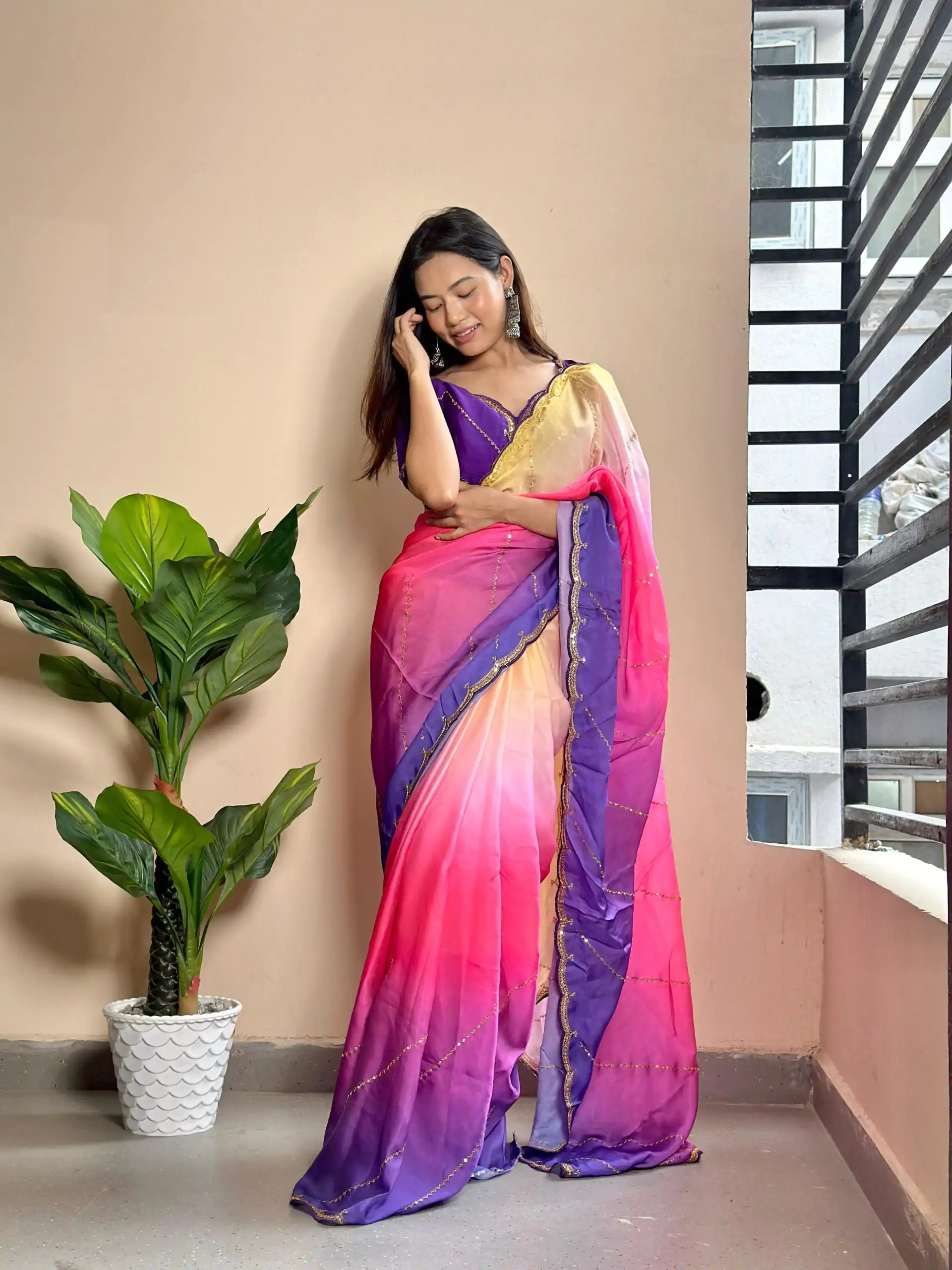 AC Satin Purple Color Soft Georgette Satin With Digital Print Embroidery Work Saree , Wedding, Festive, Events . Expected Delivery  4-6 Working Days @2299/- | Designer Sarees, Embroidered Sarees, Sarees, Bollywood Sarees, Creative Sarees, Ethnic Saree, Modern Digital sarees, Party Wear Sarees