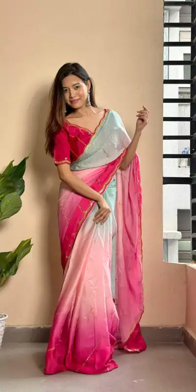 AC Satin Red Color Soft Georgette Satin With Digital Print Embroidery Work Saree , Wedding, Festive, Events . Expected Delivery  4-6 Working Days @2299/- | Designer Sarees, Embroidered Sarees, Sarees, Bollywood Sarees, Creative Sarees, Ethnic Saree, Modern Digital sarees, Party Wear Sarees