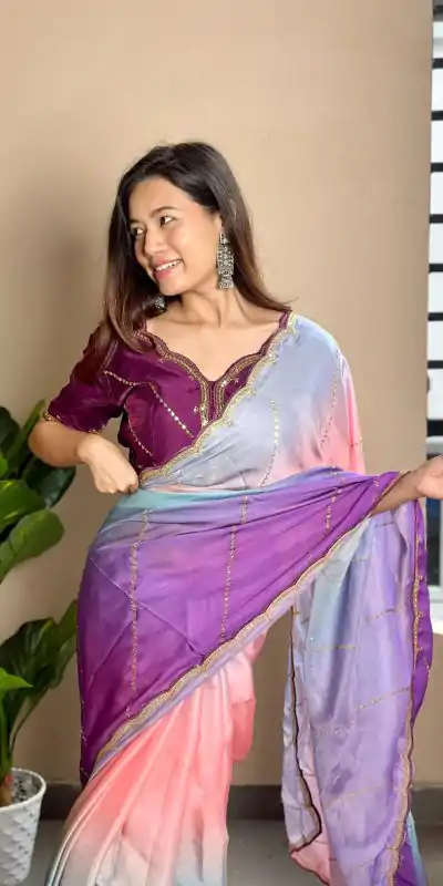 AC Satin Wine Color Soft Georgette Satin With Digital Print Embroidery Work Saree , Wedding, Festive, Events . Expected Delivery  4-6 Working Days @2299/- | Designer Sarees, Embroidered Sarees, Sarees, Bollywood Sarees, Creative Sarees, Ethnic Saree, Modern Digital sarees, Party Wear Sarees
