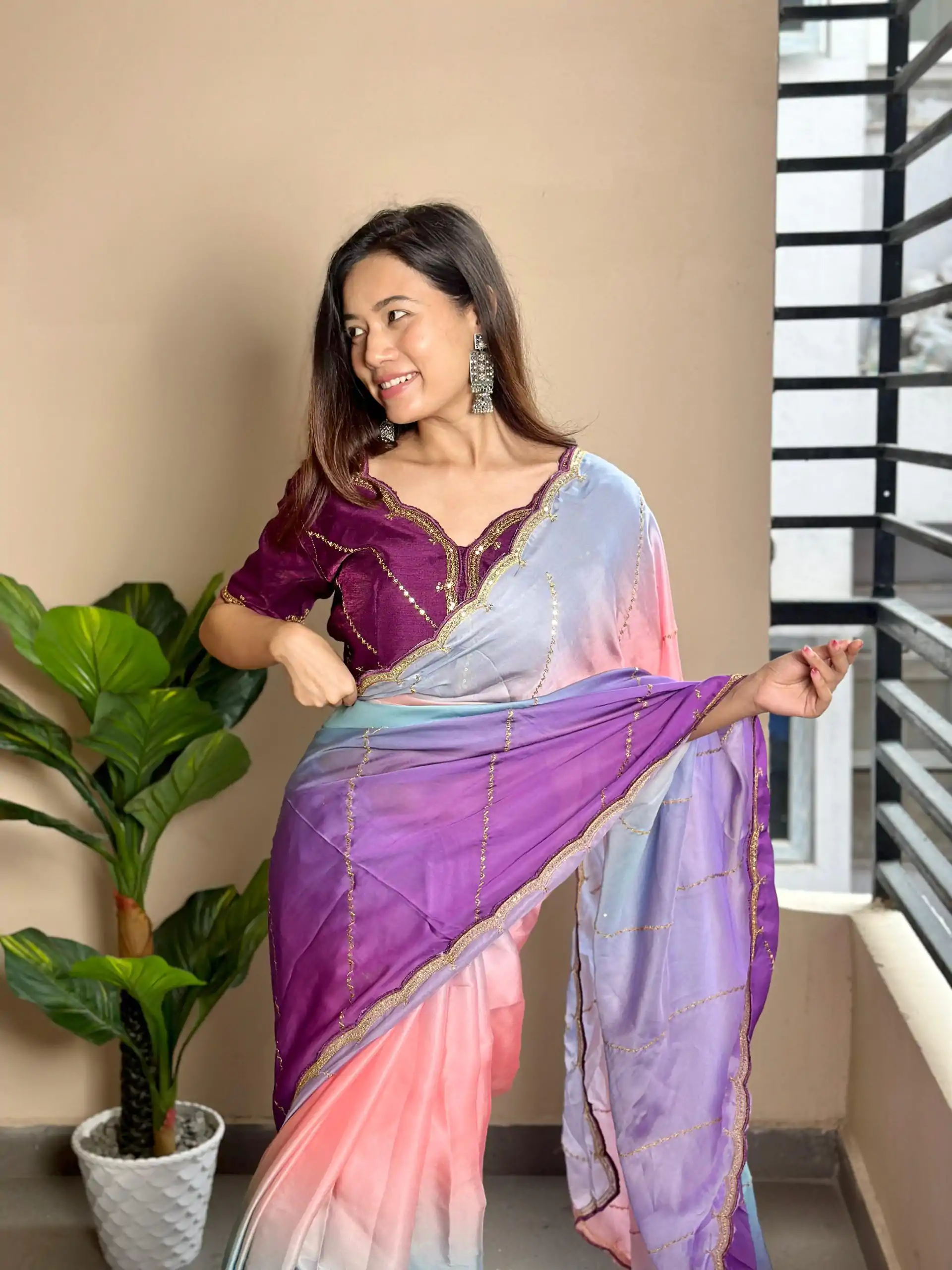 AC Satin Wine Color Soft Georgette Satin With Digital Print Embroidery Work Saree , Wedding, Festive, Events . Expected Delivery  4-6 Working Days @2299/- | Designer Sarees, Embroidered Sarees, Sarees, Bollywood Sarees, Creative Sarees, Ethnic Saree, Modern Digital sarees, Party Wear Sarees