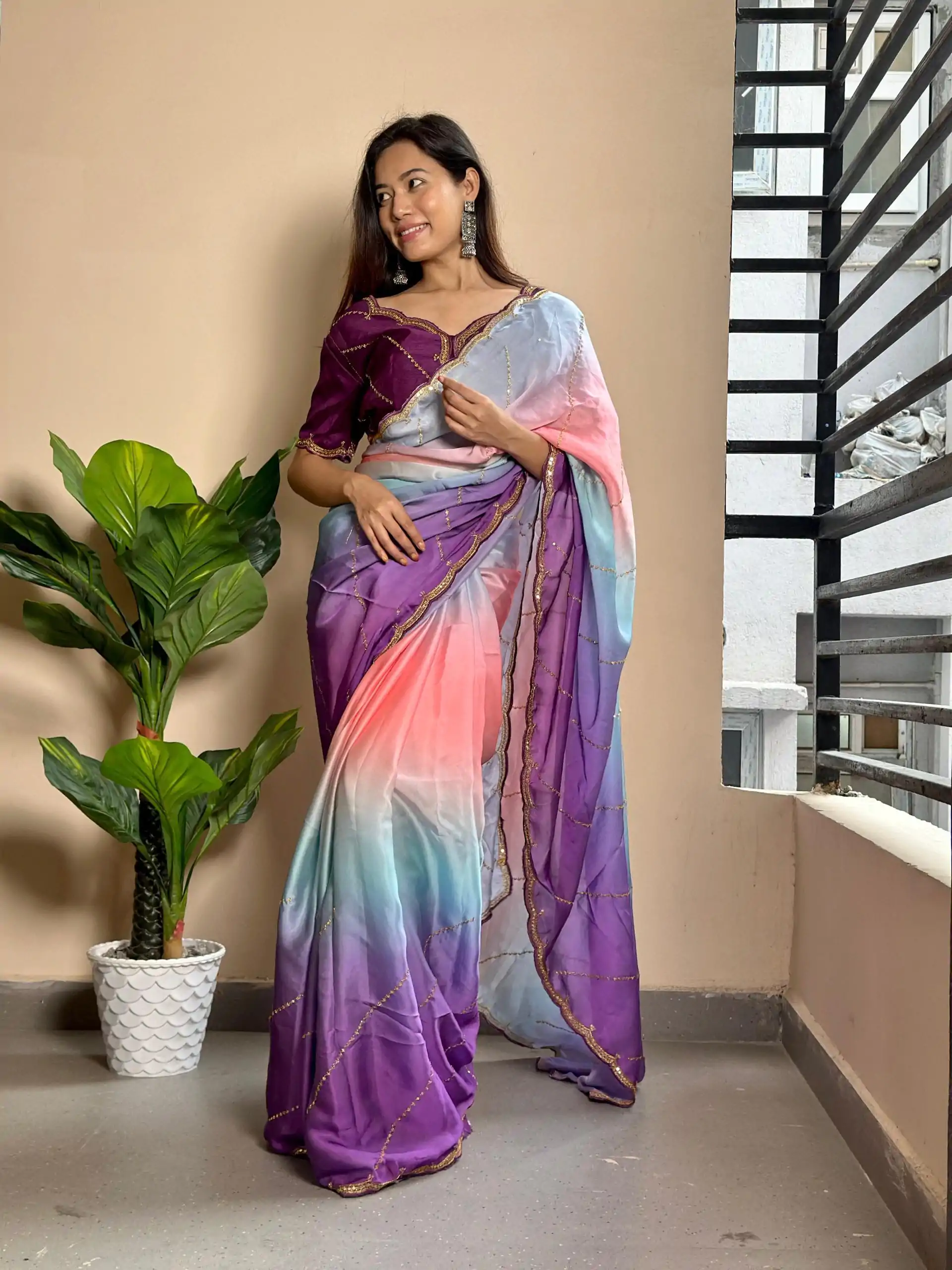 AC Satin Wine Color Soft Georgette Satin With Digital Print Embroidery Work Saree , Wedding, Festive, Events . Expected Delivery  4-6 Working Days @2299/- | Designer Sarees, Embroidered Sarees, Sarees, Bollywood Sarees, Creative Sarees, Ethnic Saree, Modern Digital sarees, Party Wear Sarees