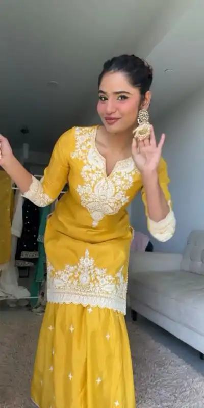 RTC 5827 Yellow  Color Chinnon Silk thread With Sequence Sharara Suit Wedding, Party, Festive, Events Etc.  Expected Delivery 4-6 Working Days @2399/- | Casual Suits, Jump Suits, Salwar suit, Creative suits, Designer Suits, Palazzo Suits, Party Wear Suits, Patiala Suits, Straight Suits