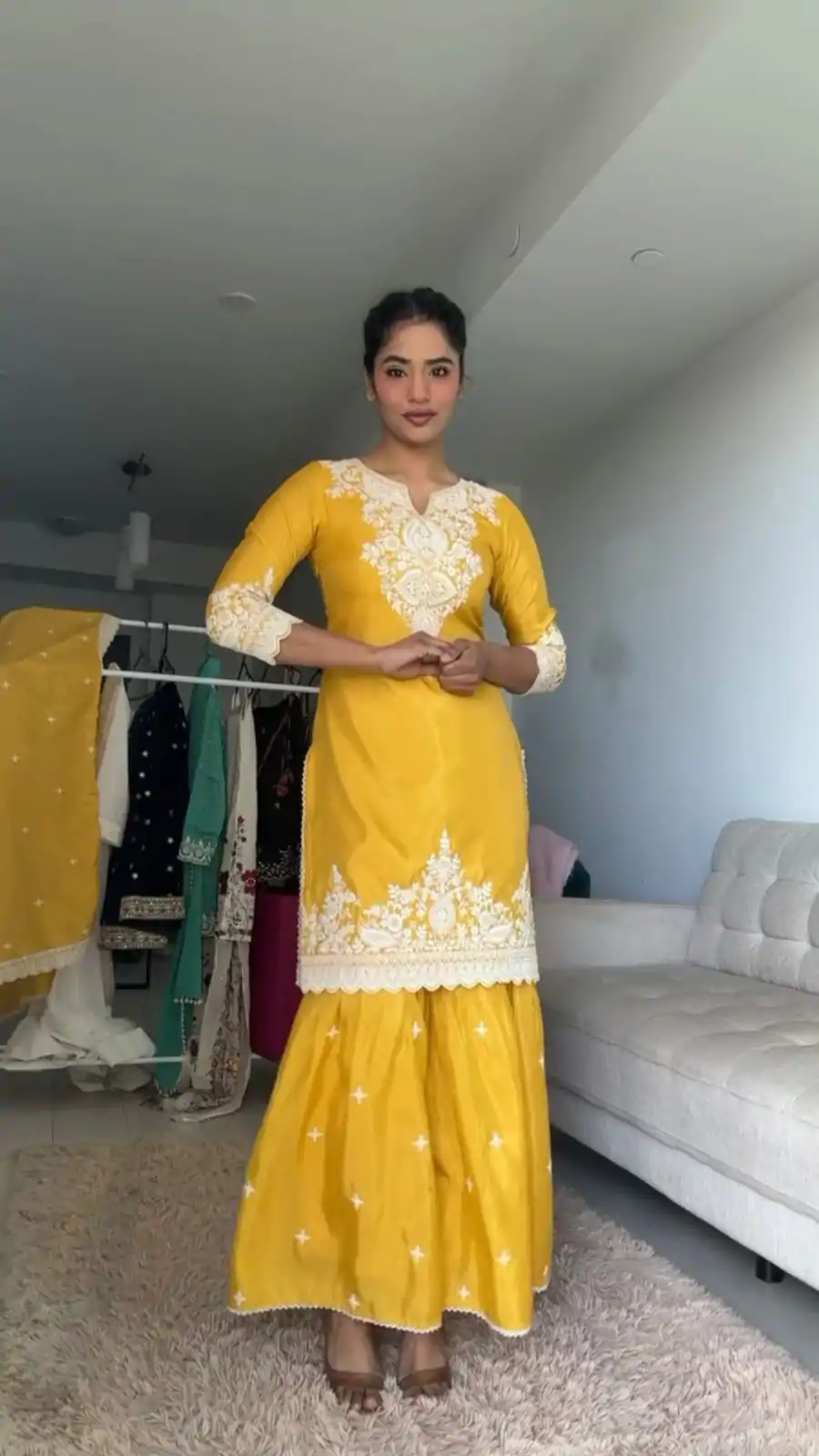 RTC 5827 Yellow  Color Chinnon Silk thread With Sequence Sharara Suit Wedding, Party, Festive, Events Etc.  Expected Delivery 4-6 Working Days @2399/- | Casual Suits, Jump Suits, Salwar suit, Creative suits, Designer Suits, Palazzo Suits, Party Wear Suits, Patiala Suits, Straight Suits