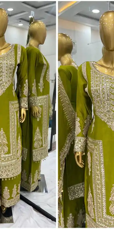 SRK 5237 Mahanadi Green Color Chinnon Silk With Embroidery Coding Dori-Sequence Work Salwar Suit , Wedding, Party, Festive, Events Etc.4-6 Working Days@2399 | Casual Suits, Jump Suits, Salwar suit, Creative suits, Designer Suits, Palazzo Suits, Party Wear Suits, Patiala Suits, Straight Suits